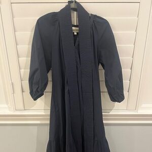Tuckernuck NWT Navy Blue Lyles Puff Sleeve Midi Maxi Tie Waist Dress Size Small